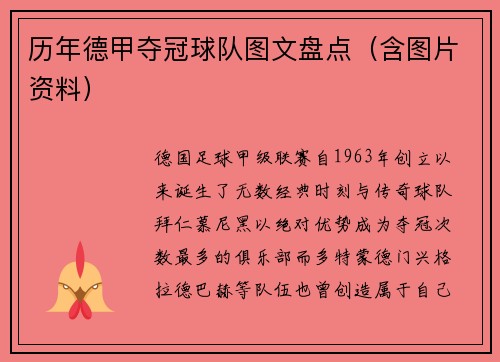 历年德甲夺冠球队图文盘点（含图片资料）