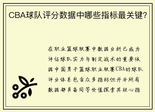 CBA球队评分数据中哪些指标最关键？