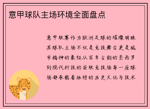 意甲球队主场环境全面盘点
